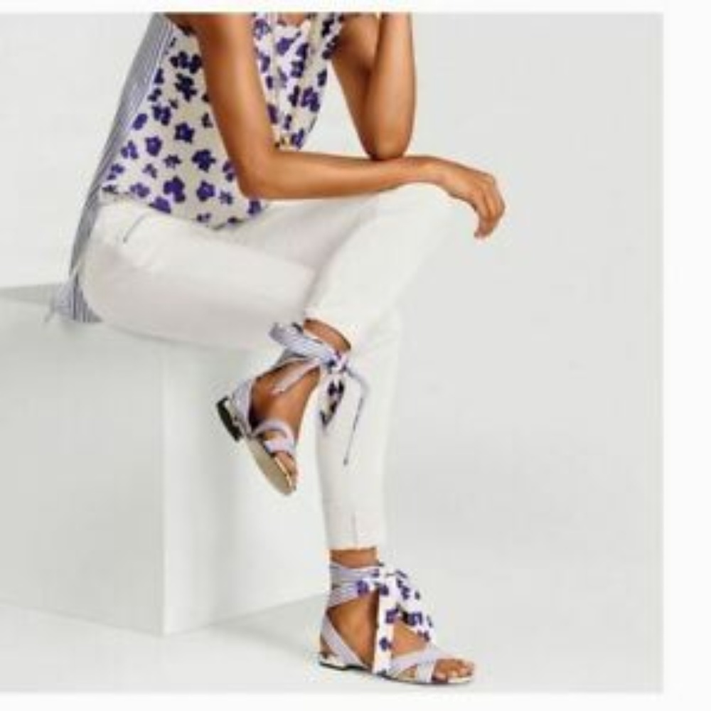 Cabi 10 Sandals White & Blue Watercolor Floral